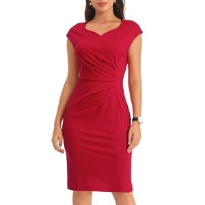 Red Sheath Dress Sz S 4 6 V Neck Cap Sleeve Elegant Le Chateau